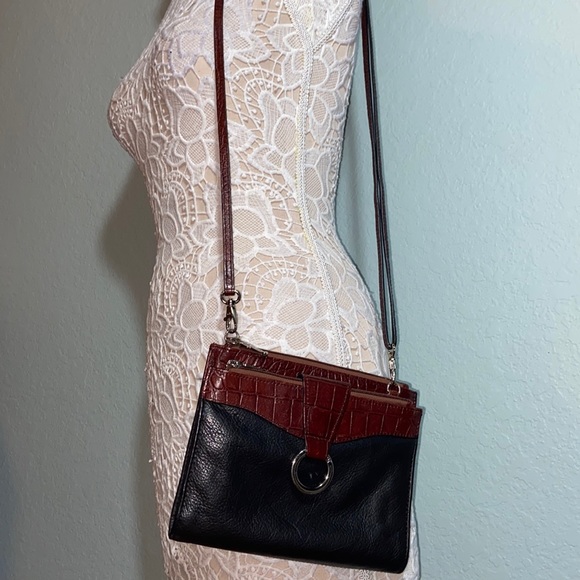 Jack Georges | Women's Black & Brown Embossd Leather  Crossbody Wallet - Picture 2 of 13